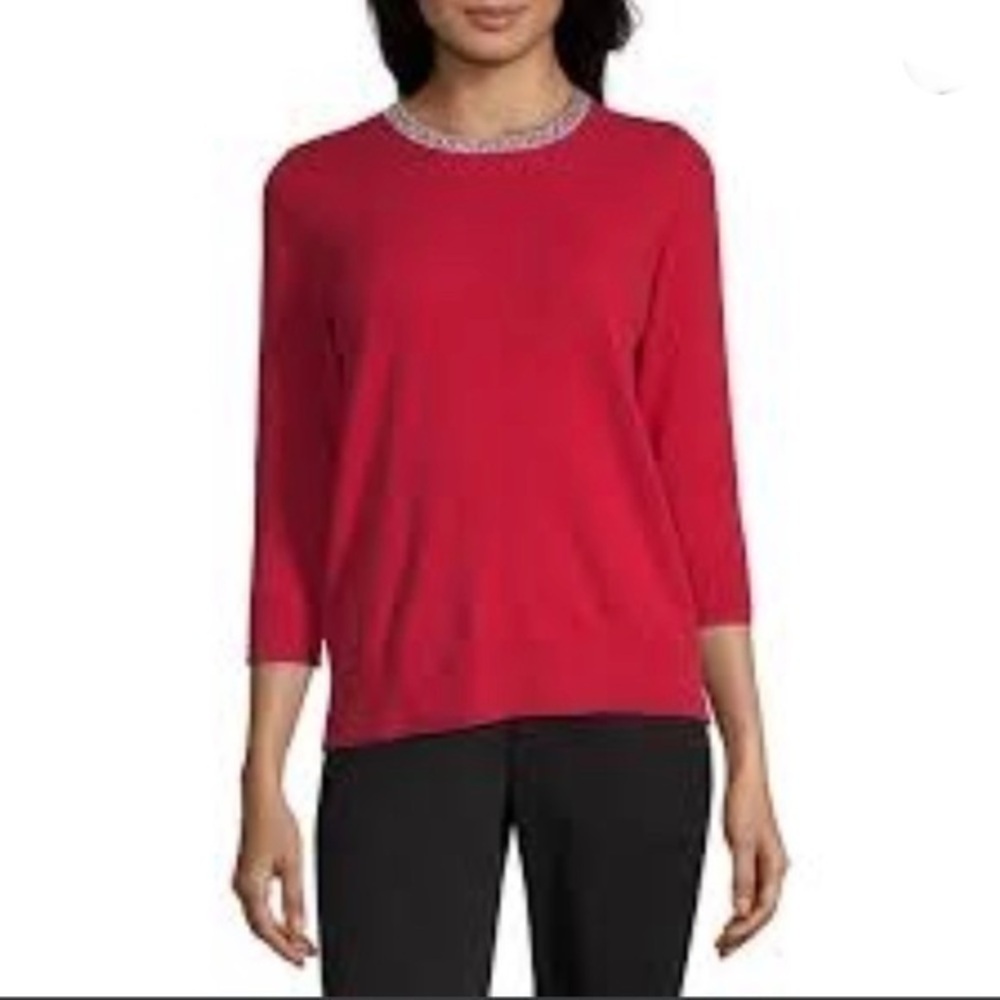 Liz Claiborne Red Crystal Neck Sweater